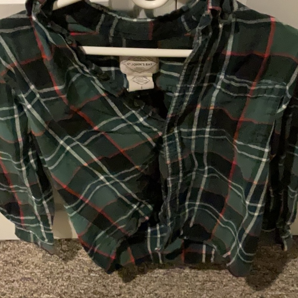 St. John's Bay Green Plaid Casual Button Down Shirt